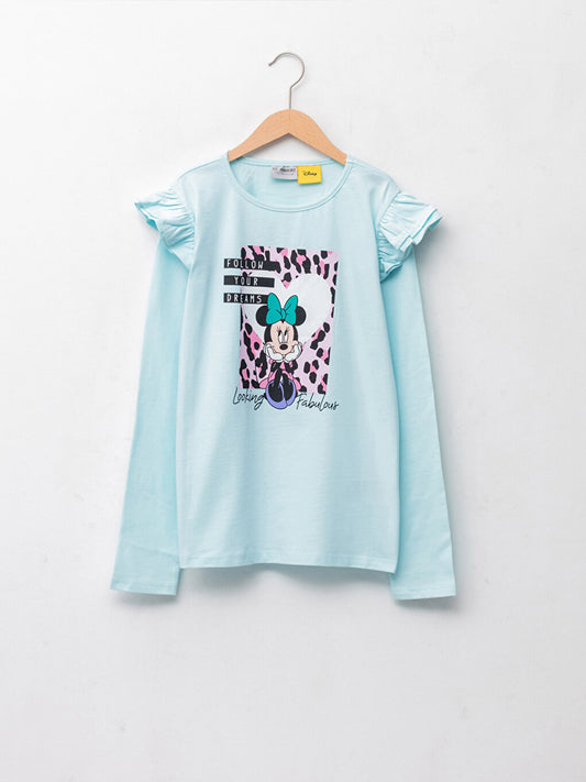 Crew Neck Minnie Mouse Printed Long Sleeve Girls' T-Shirt