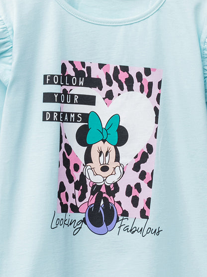 Crew Neck Minnie Mouse Printed Long Sleeve Girls' T-Shirt