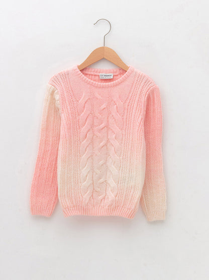 Crew Neck Braid Patterned Long Sleeve Girl's Knitwear Sweater