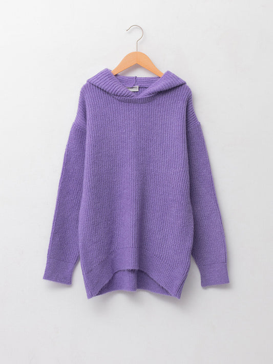 Hooded Basic Long Sleeve Girl's Knitwear Sweater