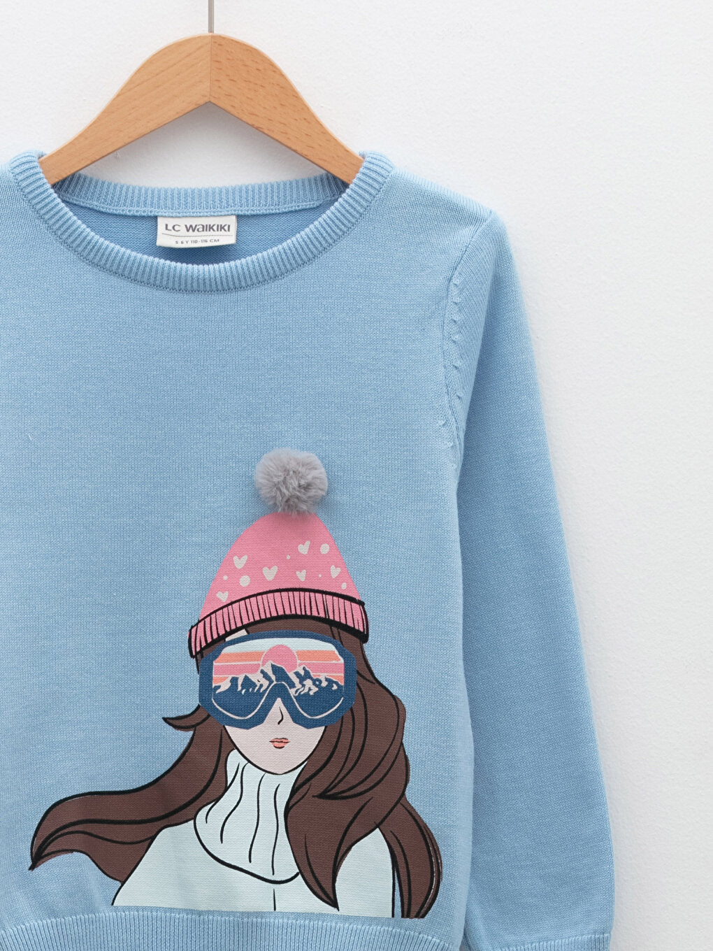 Crew Neck Printed Long Sleeve Girl's Knitwear Sweater