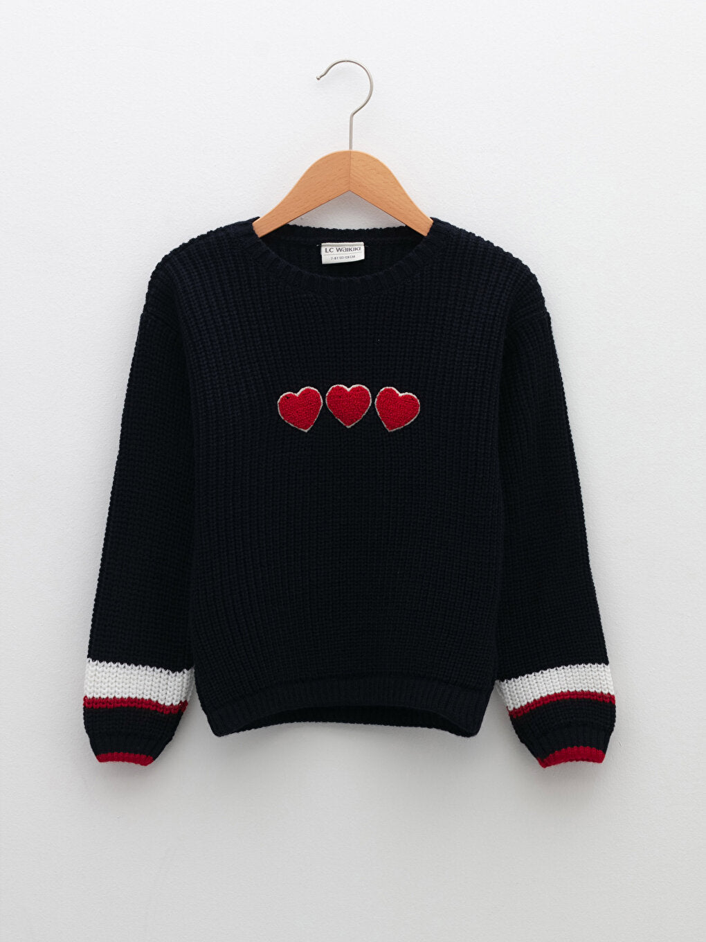 Crew Neck Embroidery Detailed Long Sleeve Girl's Knitwear Sweater