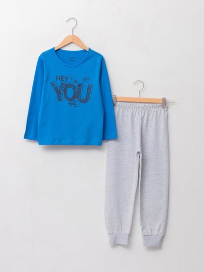 Crew Neck Printed Long Sleeve Boys Pajama Set