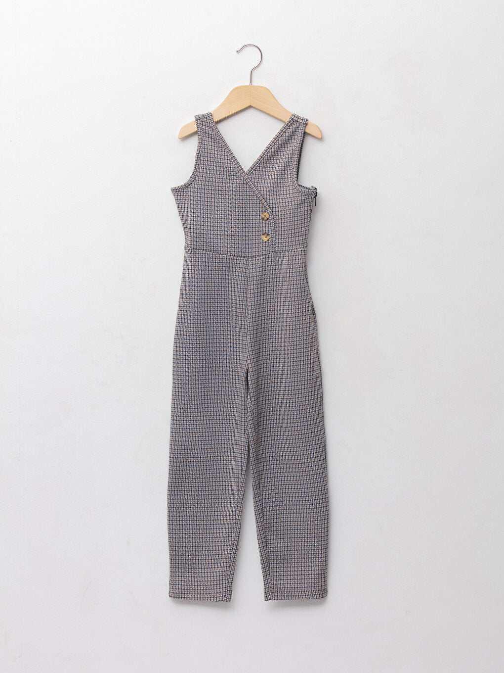 V-Neck Houndstooth Patterned Girls' Jumpsuit