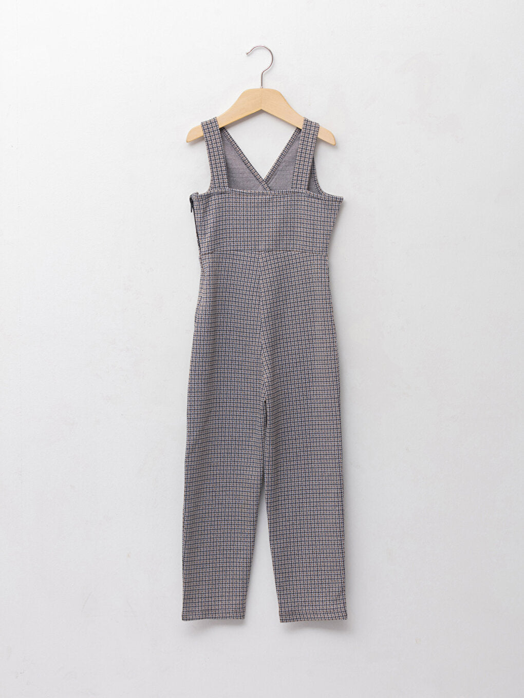 V-Neck Houndstooth Patterned Girls' Jumpsuit