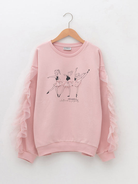 Crew Neck Printed Long Sleeve Girl's Sweatshirt