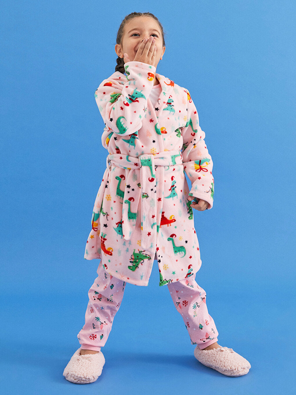 Hooded Patterned Long Sleeve Fleece Girl's Dressing Gown