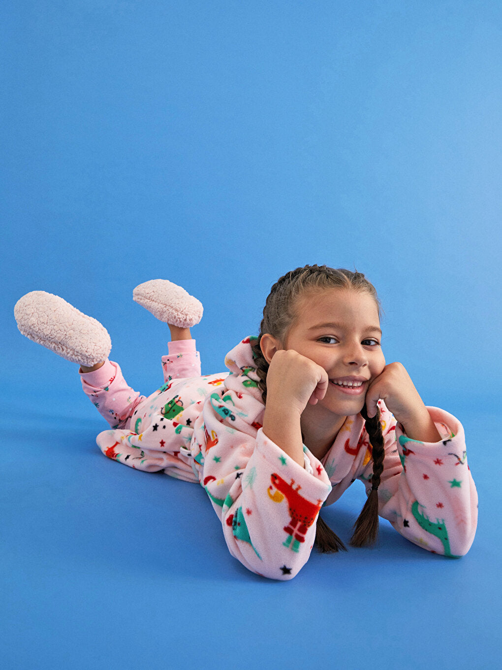 Hooded Patterned Long Sleeve Fleece Girl's Dressing Gown