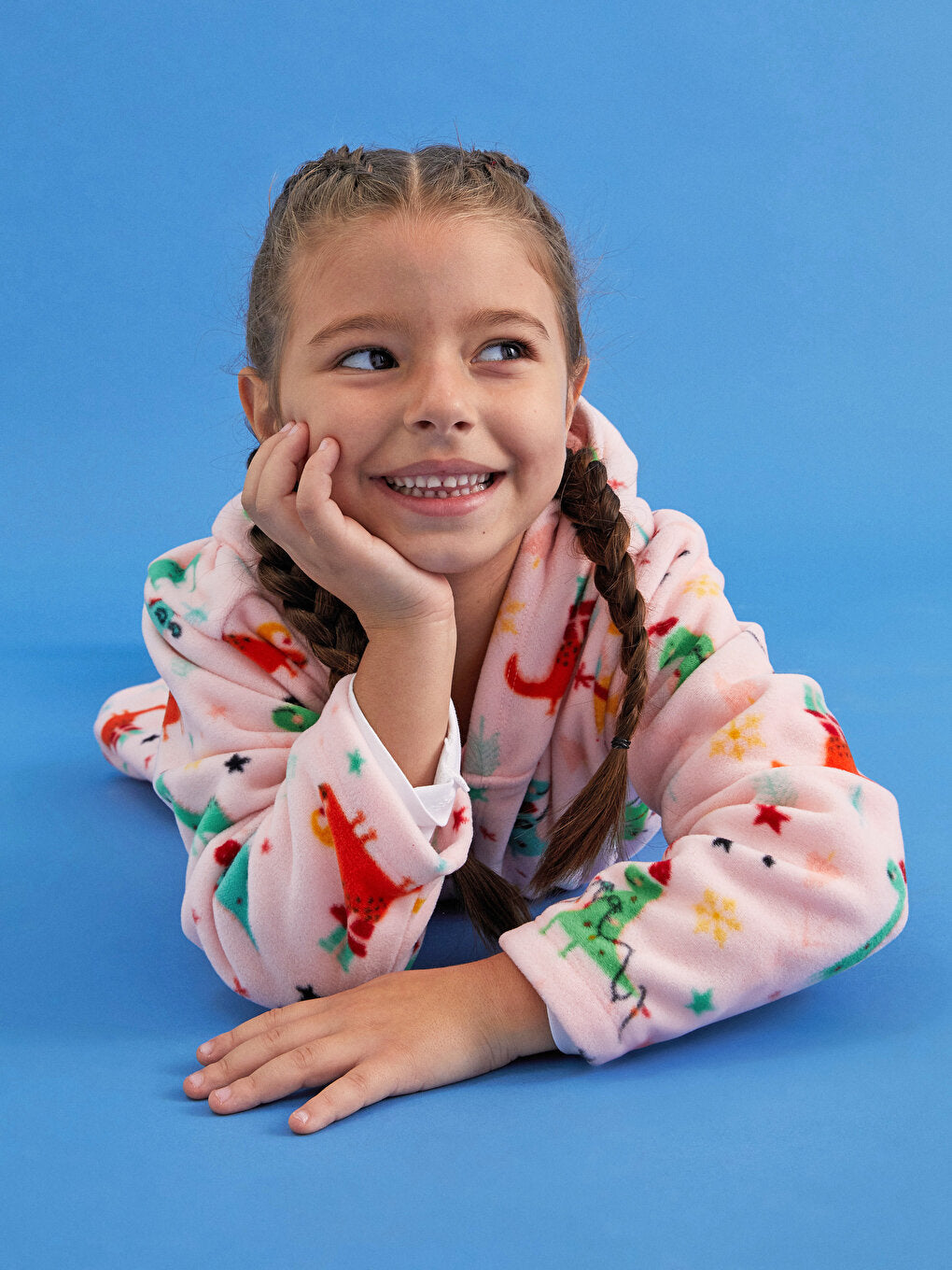 Hooded Patterned Long Sleeve Fleece Girl's Dressing Gown