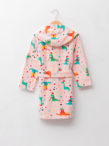 Hooded Patterned Long Sleeve Fleece Girl's Dressing Gown