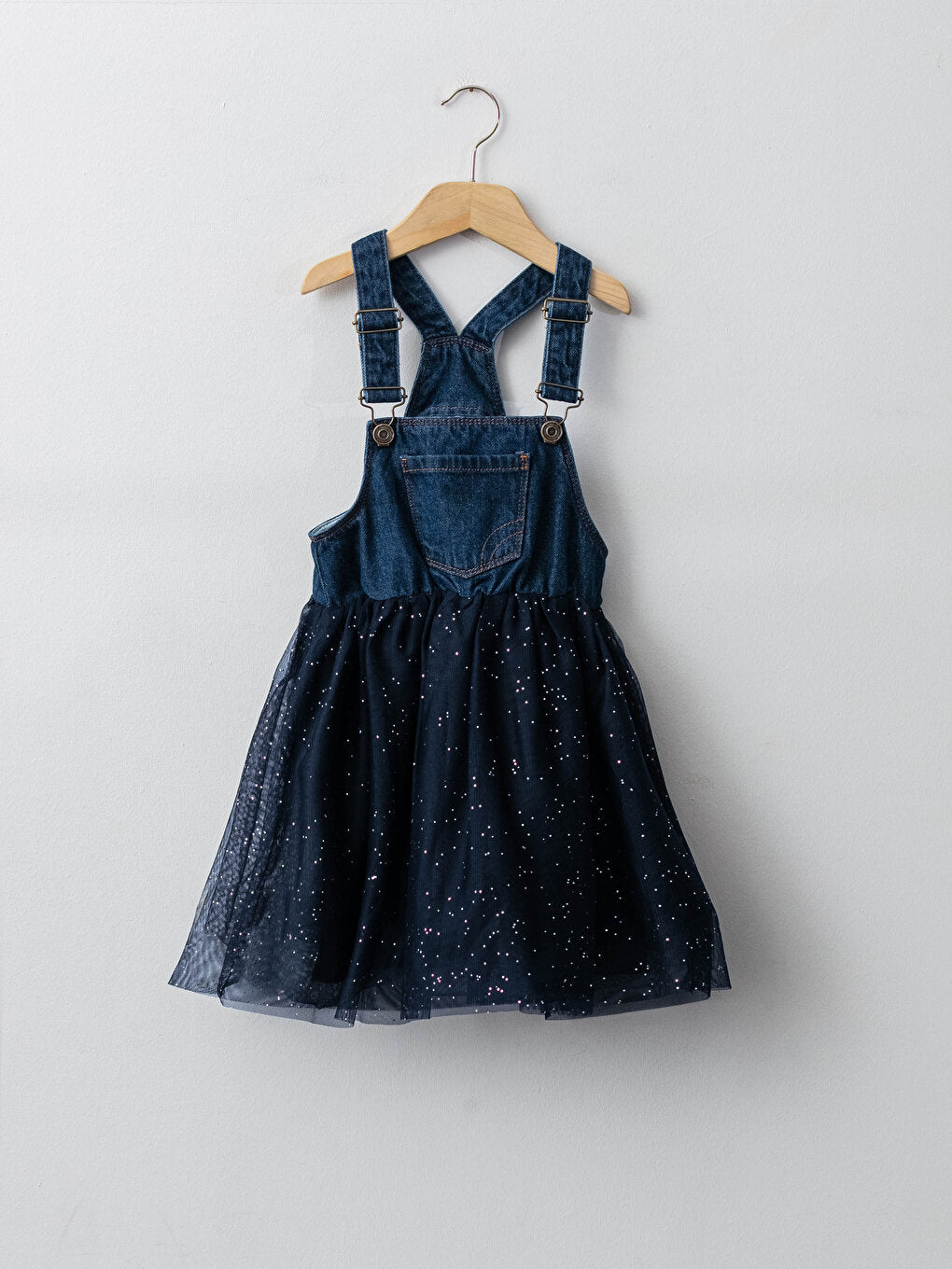 Girls' Jean Dress with Tulle and Strappy Skirt