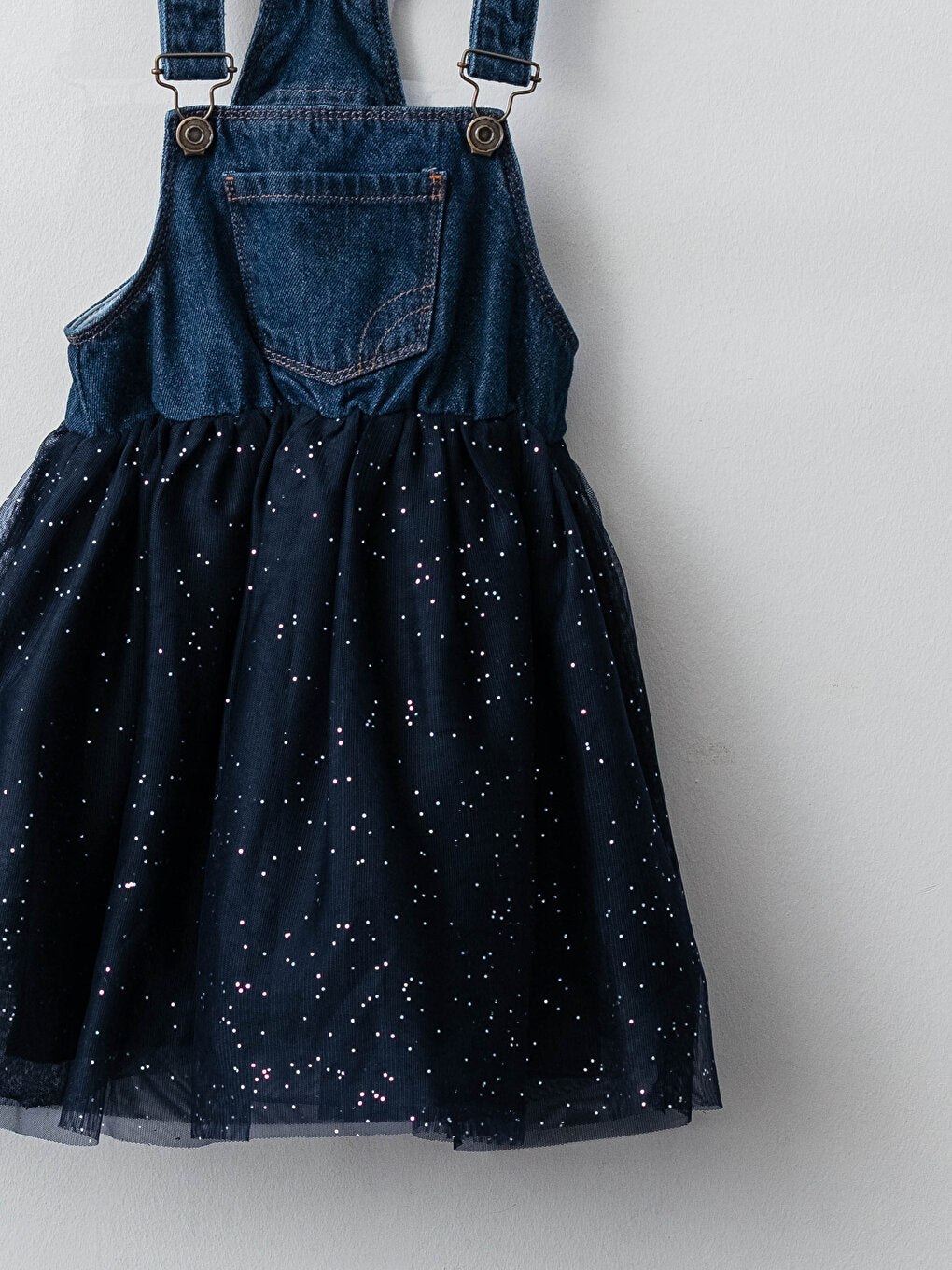 Girls' Jean Dress with Tulle and Strappy Skirt