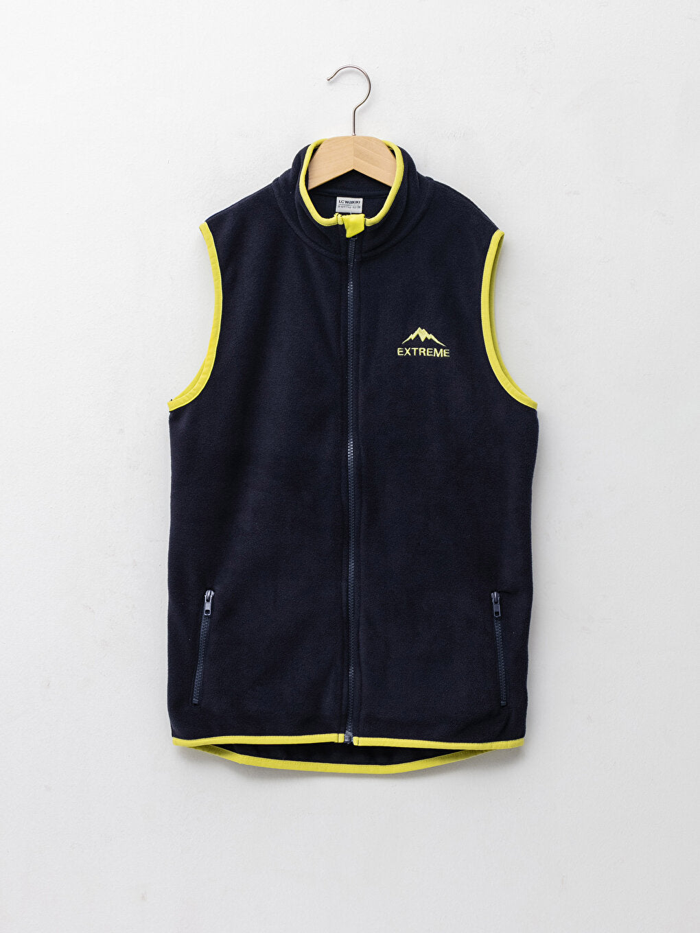 High Collar Embroidery Detailed Fleece Boy's Zippered Vest