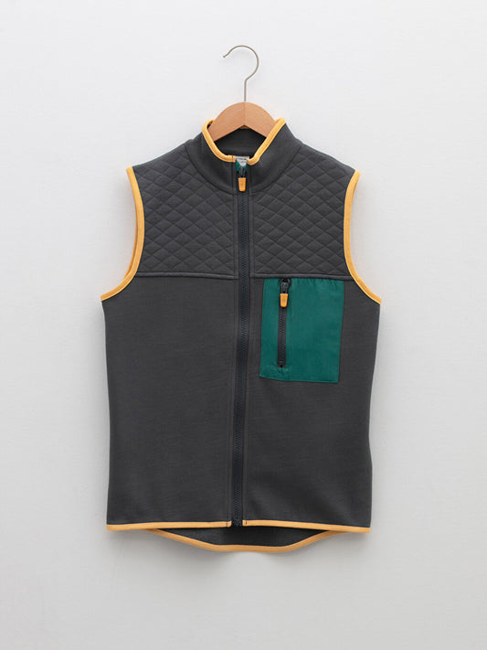 High Collar Printed Boy's Zipper Vest