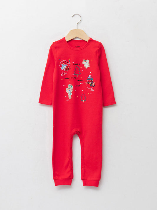 Crew Neck Long Sleeve New Year Themed Baby Boy Jumpsuit