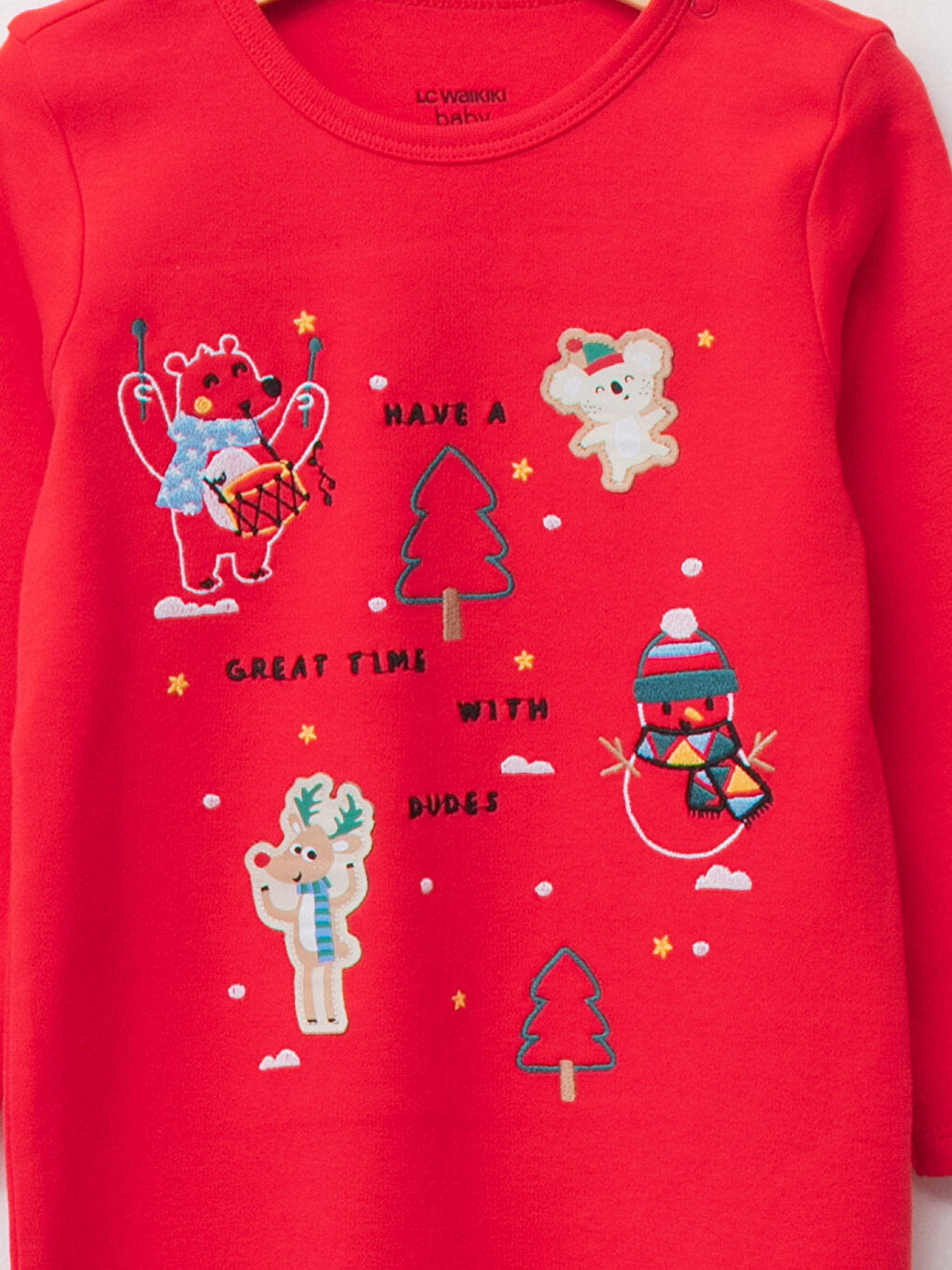 Crew Neck Long Sleeve New Year Themed Baby Boy Jumpsuit