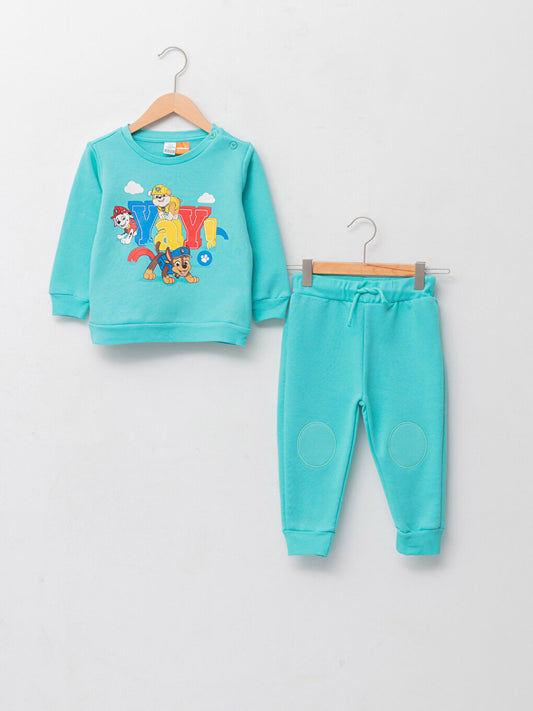 Crew Neck Long Sleeve Paw Patrol Printed Baby Boy Sweatshirt and Jogger Tracksuit Bottom 2-Piece Set