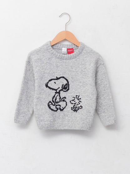 Crew Neck Long Sleeve Snoopy Printed Baby Boy Knitwear Sweater