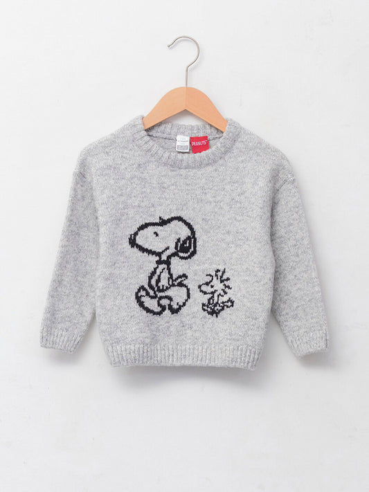 Crew Neck Long Sleeve Snoopy Printed Baby Boy Knitwear Sweater