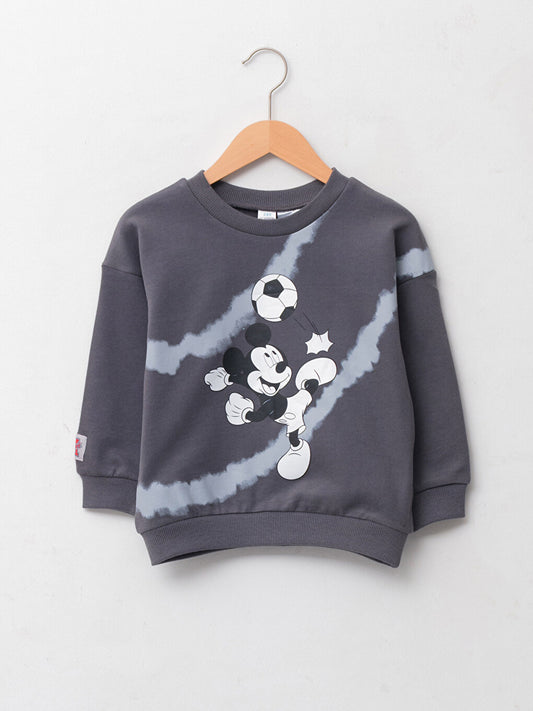 Crew Neck Long Sleeve Mickey Mouse Printed Cotton Baby Boy Sweatshirt