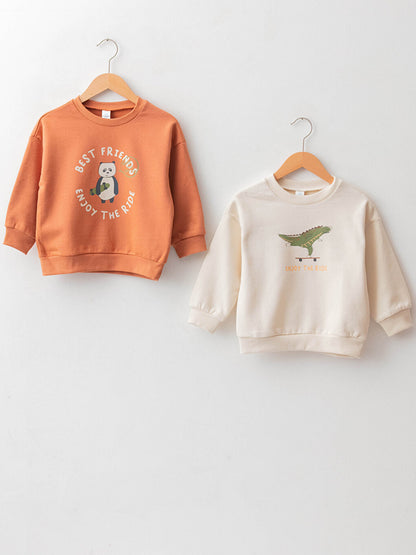 Crew Neck Long Sleeve Printed Baby Boy Sweatshirt 2-pack