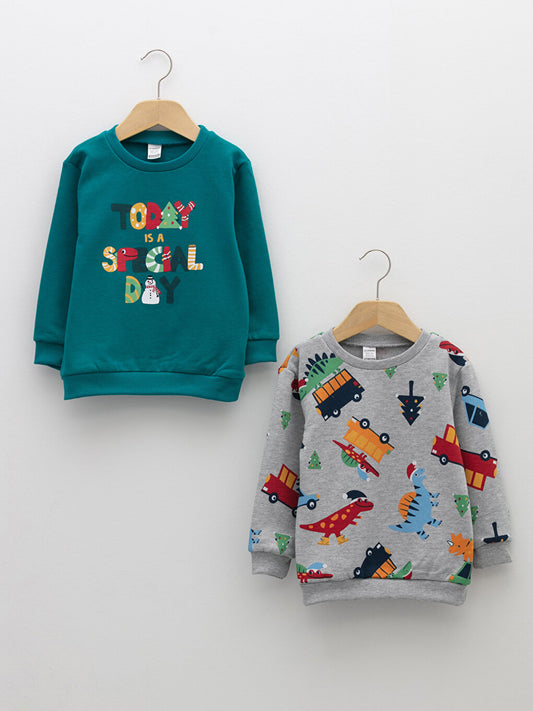 Crew Neck Long Sleeve Printed Baby Boy Sweatshirt 2-pack