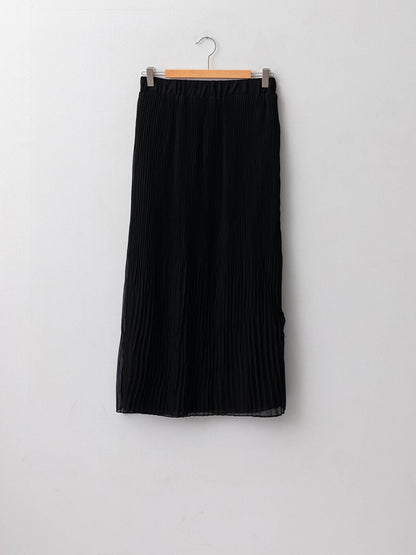 Plain Chiffon Women's Pleated Skirt with Elastic Waist