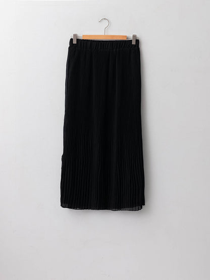 Plain Chiffon Women's Pleated Skirt with Elastic Waist