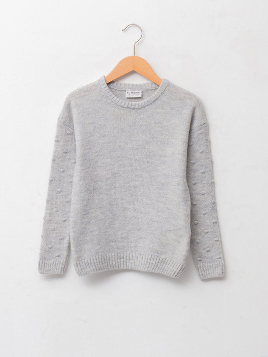 Crew Neck Basic Long Sleeve Girl's Knitwear Sweater