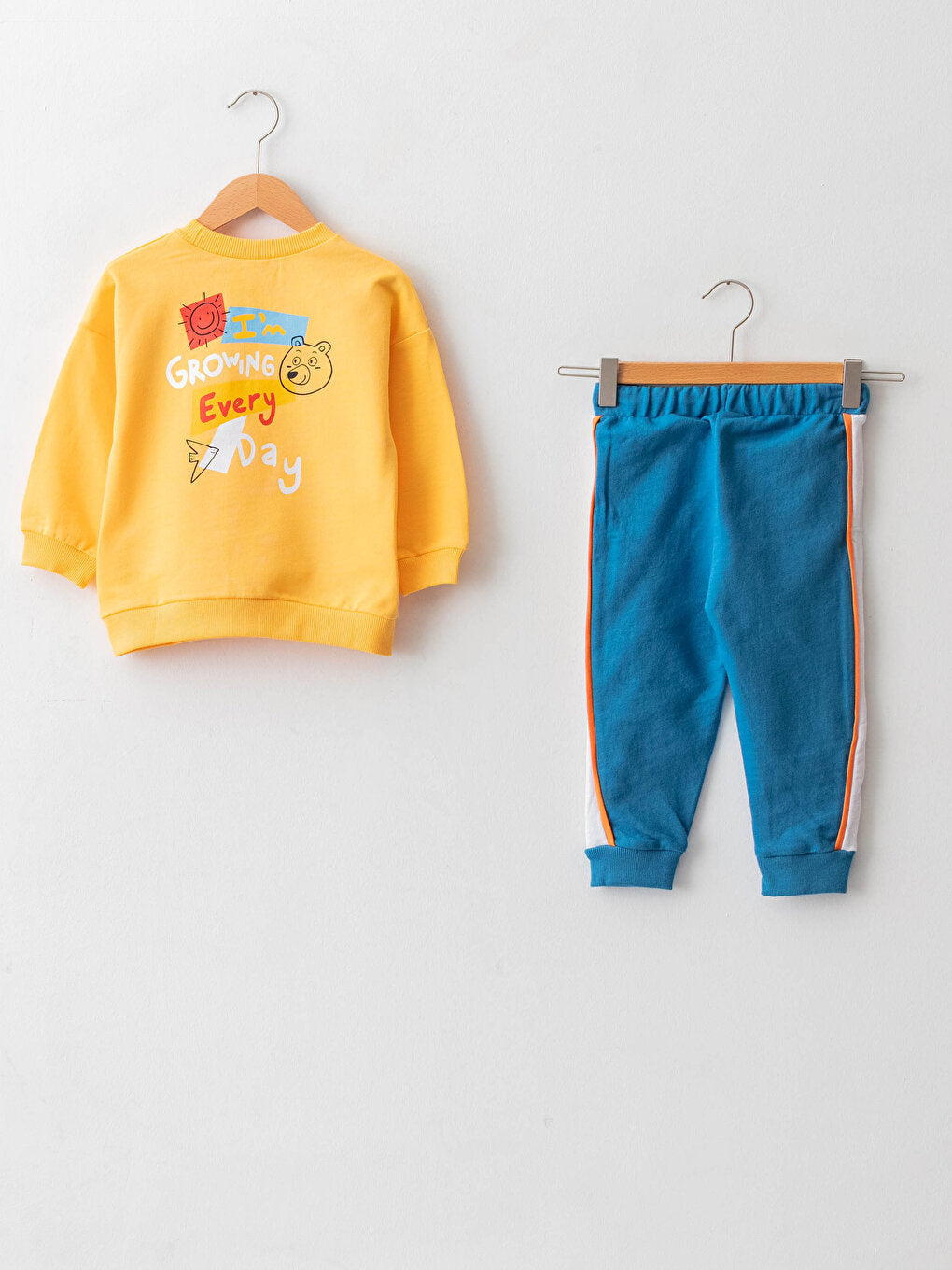 Crew Neck Long Sleeve Printed Baby Boy Sweatshirt and Trousers 2-Piece Set