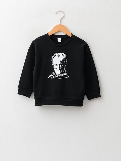 Crew Neck Long Sleeve Atatürk Printed and Signed Baby Boy Sweatshirt