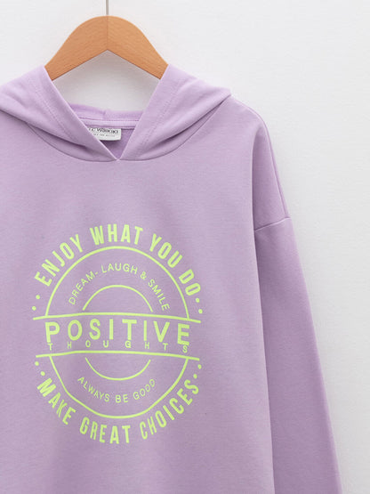 Hooded Printed Long Sleeve Girl's Sweatshirt