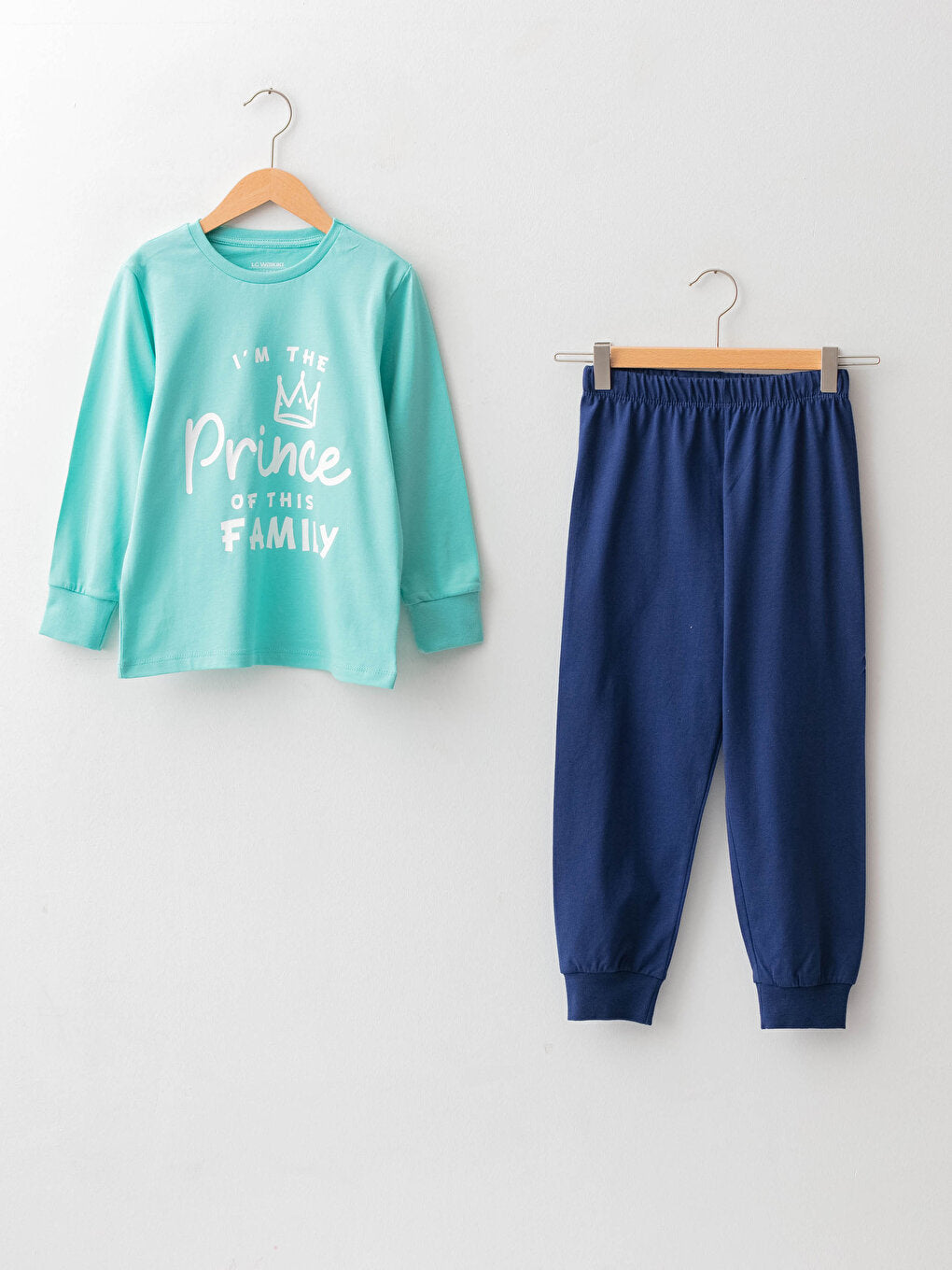 Crew Neck Printed Long Sleeve Boys Pajama Set