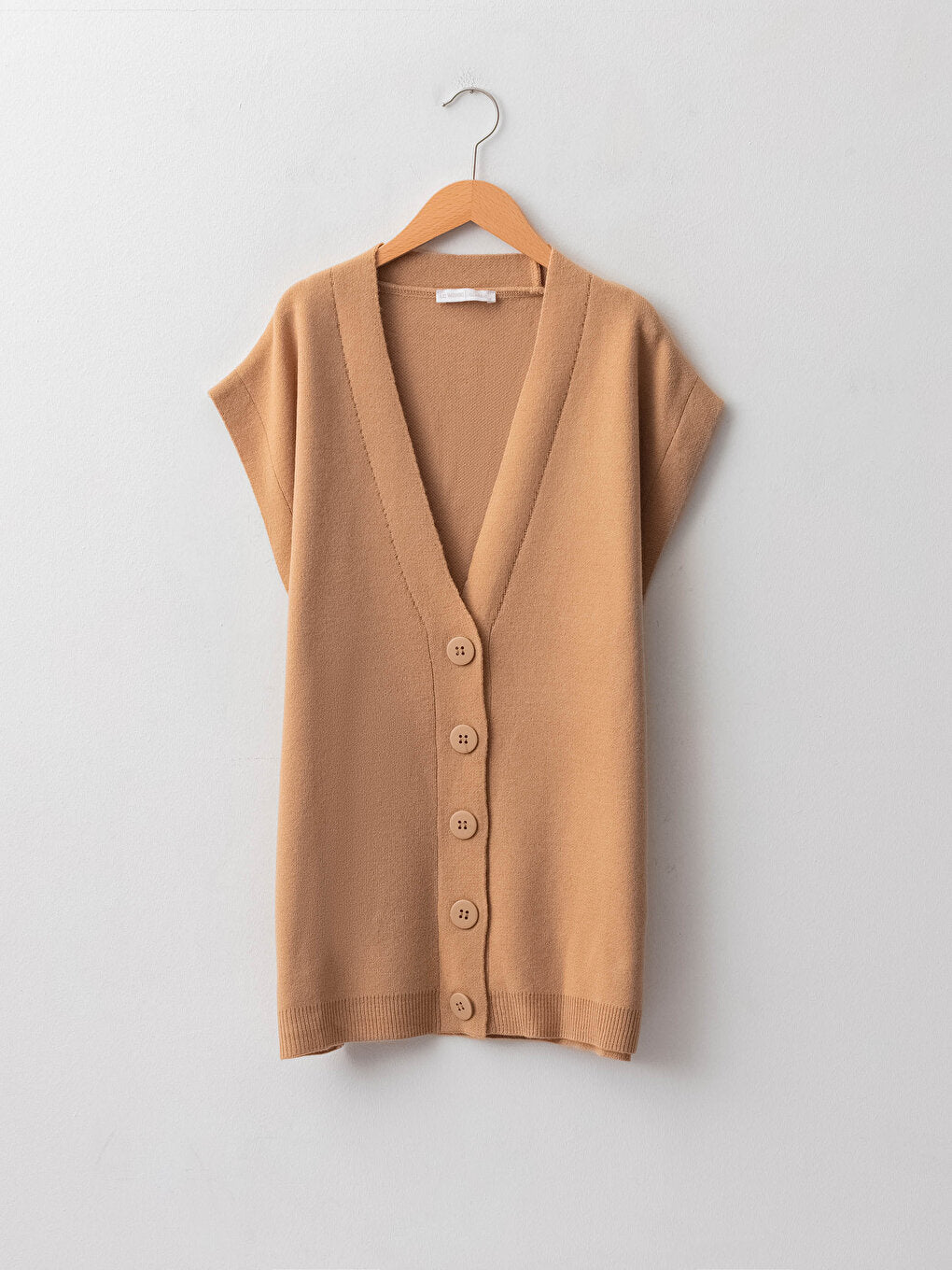 V-Neck Plain Buttoned Women's Knitwear Vest