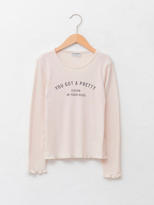 Crew Neck Printed Long Sleeve Girls' T-Shirt