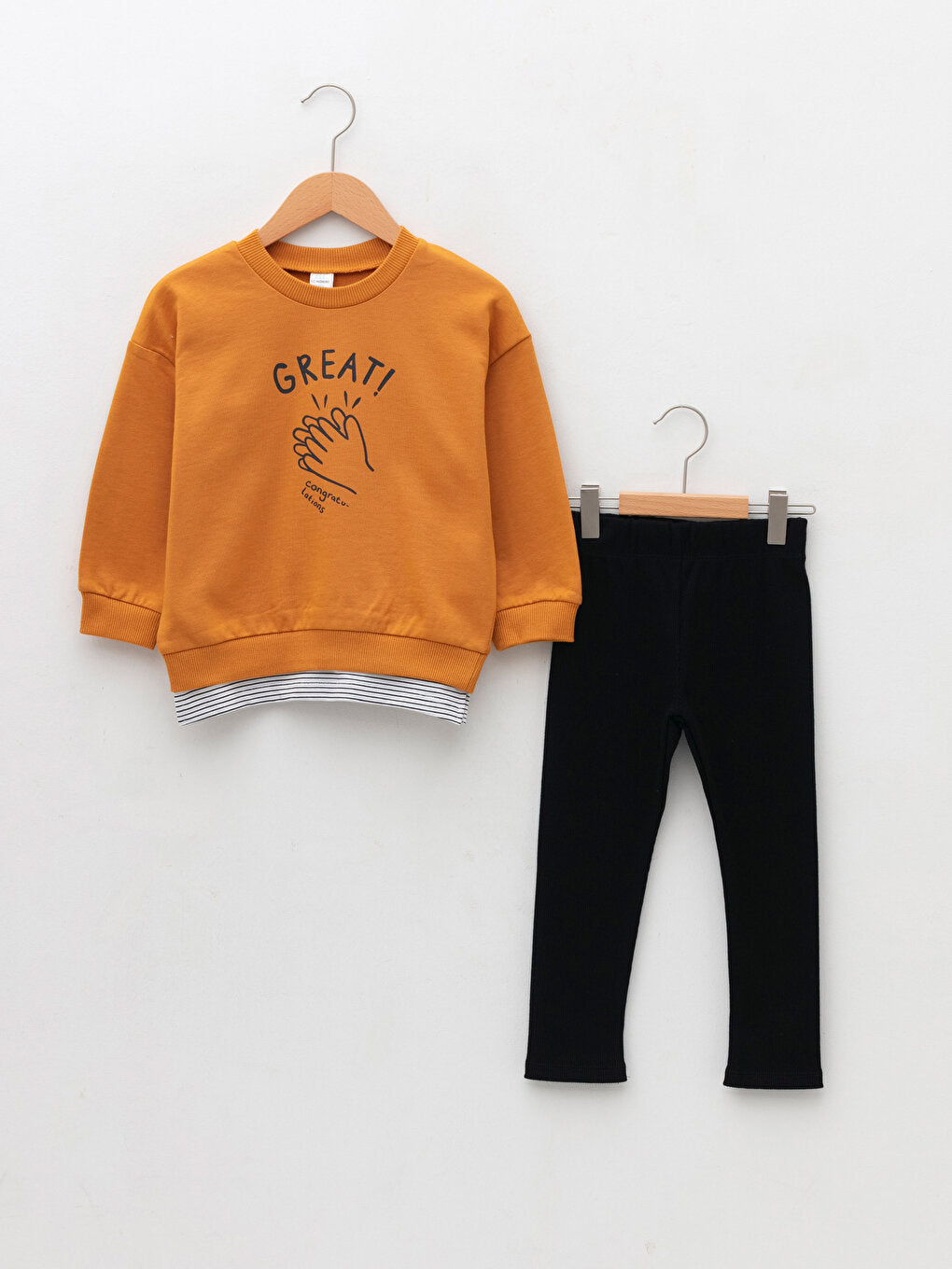 Crew Neck Long Sleeve Printed Baby Boy Sweatshirt and Trousers 2-Piece Set