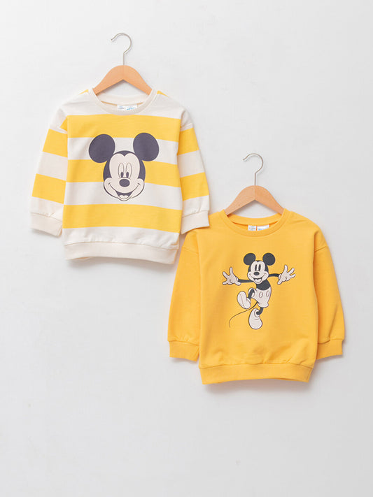 Crew Neck Long Sleeve Mickey Mouse Printed Cotton Baby Boy Sweatshirt 2-pack