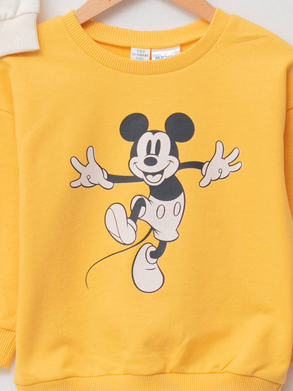 Crew Neck Long Sleeve Mickey Mouse Printed Cotton Baby Boy Sweatshirt 2-pack