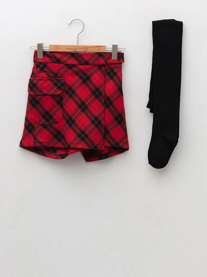 Plaid Patterned Girl's Shorts, Skirt and Pantyhose