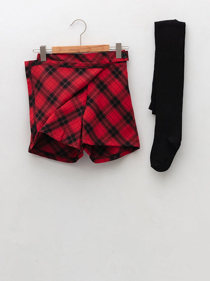 Plaid Patterned Girl's Shorts, Skirt and Pantyhose