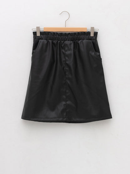 Leather Look Girl's Skirt with Elastic Waist