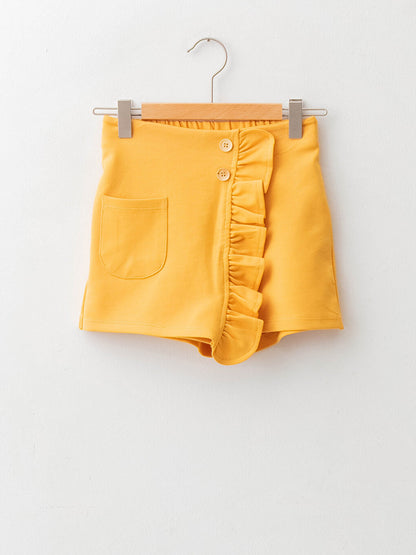 Basic Ruffle Detailed Girl's Shorts Skirt