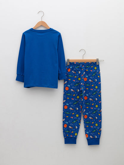 Crew Neck Printed Long Sleeve Boys' Pajama Set