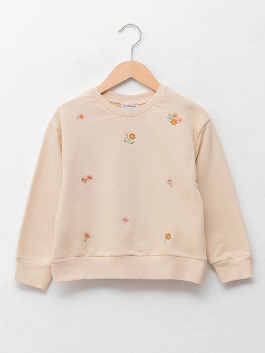 Crew Neck Embroidered Long Sleeve Girl's Sweatshirt