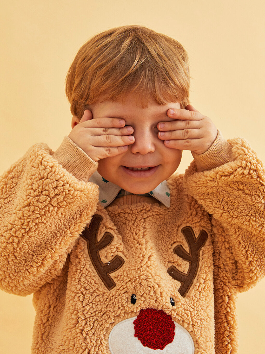 Crew Neck Long Sleeve New Year's Themed Plush Baby Boy Sweatshirt