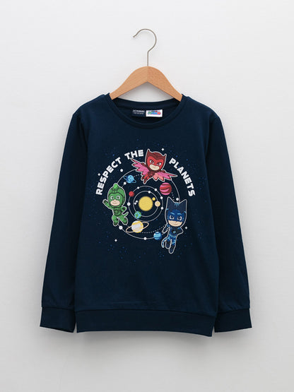 Crew Neck Pijamaskeliler Printed Long Sleeve Boys' T-Shirt