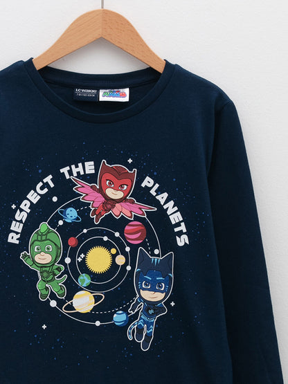 Crew Neck Pijamaskeliler Printed Long Sleeve Boys' T-Shirt