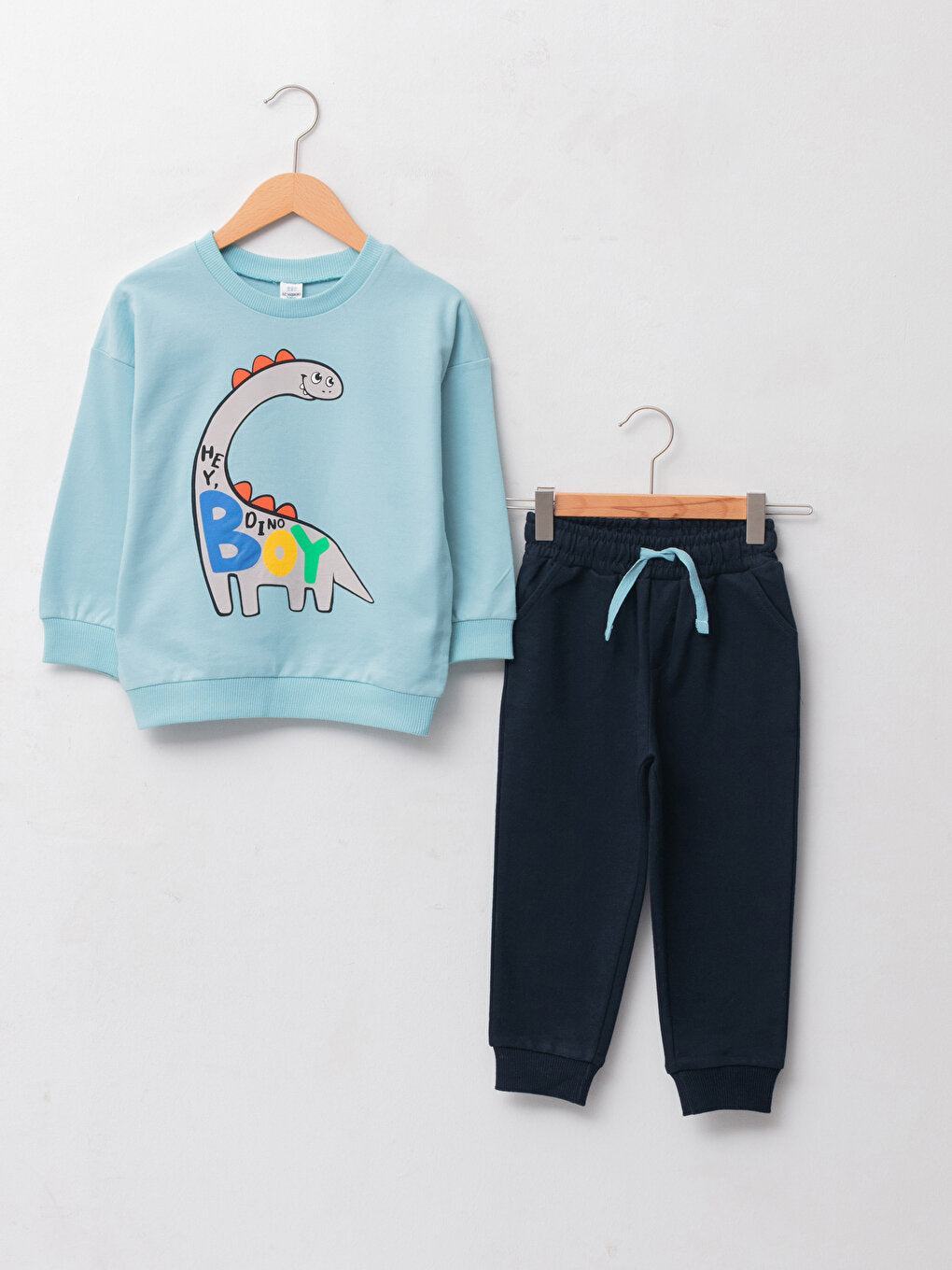 Crew Neck Long Sleeve Printed Cotton Baby Boy Sweatshirt and Trousers 2-Piece Set