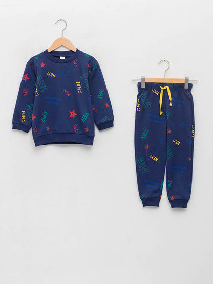 Crew Neck Long Sleeve Printed Baby Boy Sweatshirt and Trousers 2-Piece Set