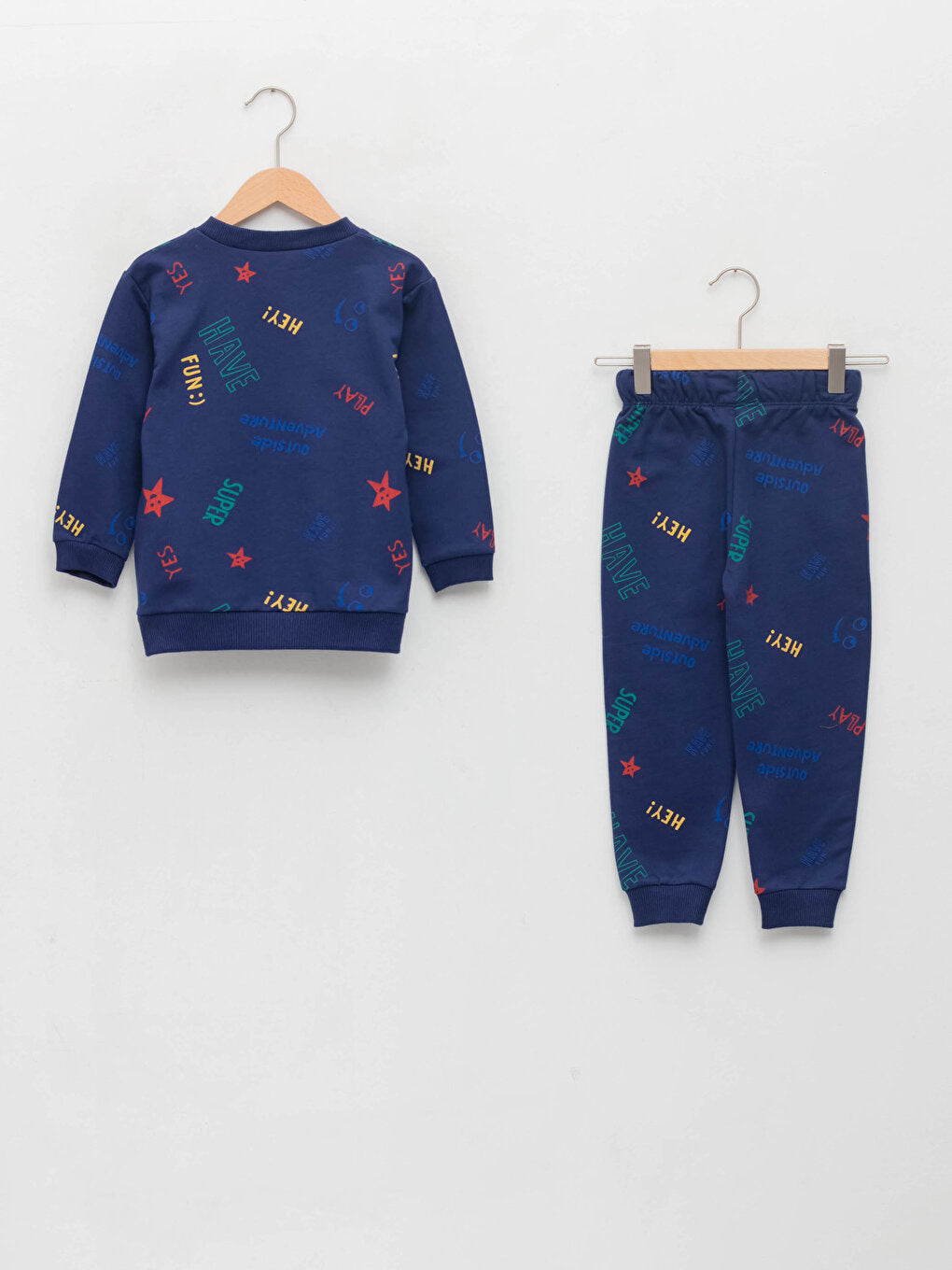 Crew Neck Long Sleeve Printed Baby Boy Sweatshirt and Trousers 2-Piece Set